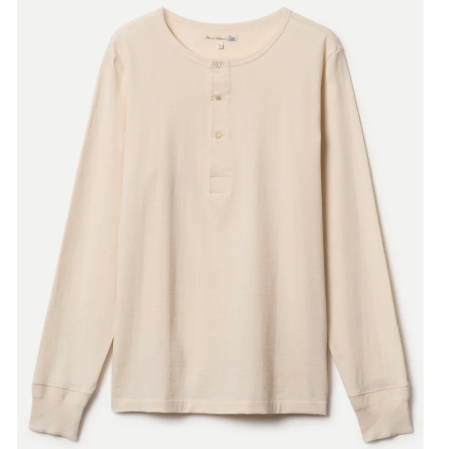 2M06 Vintage Machine Refined Classic Fit Long Sleeve Henley naturfärgad (Merz B. Schwanen) (bild för) 2M06 Vintage Machine Refined Classic Fit Long Sleeve Henley naturfärgad (Merz B. Schwanen)