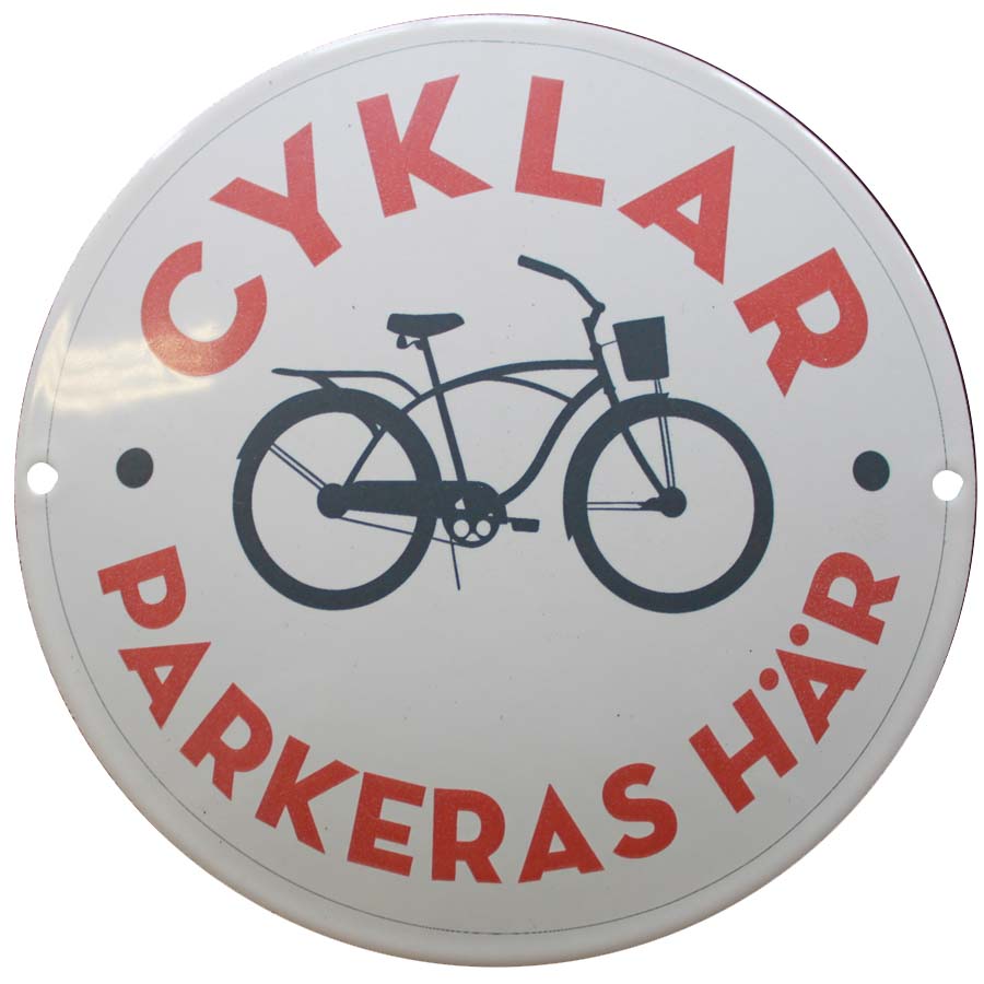 Cyklar parkeras här (22 cm diameter, egen produktion)