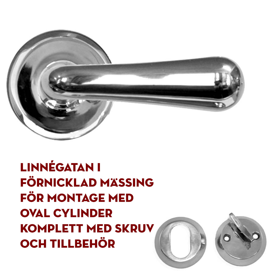 Linnégatan (Göteborg) förnicklat (ytterdörrshandtag) oval cylinder (bild för) Linnégatan (Göteborg) förnicklat (ytterdörrshandtag) oval cylinder